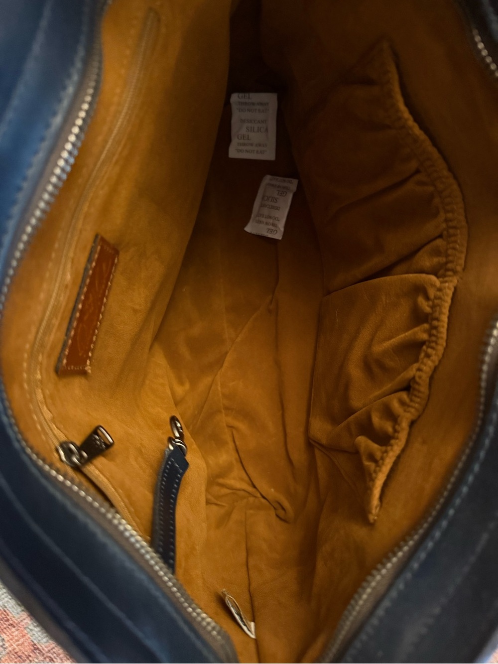 Leather Tote Bag in Navy with Camel Interior